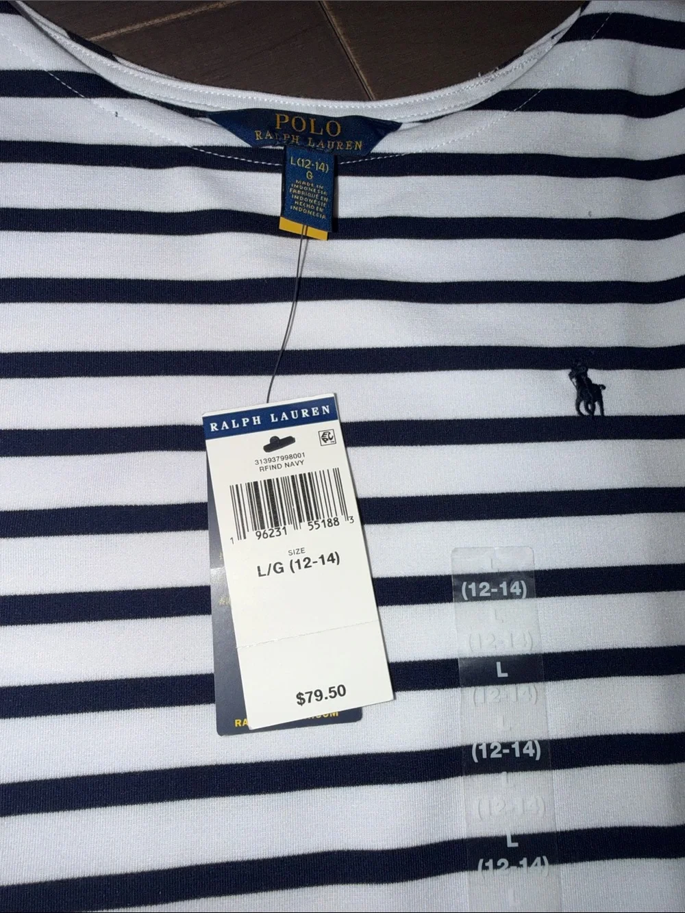 Girls Ralph Lauren Navy and White Striped Dress with Waist Bow